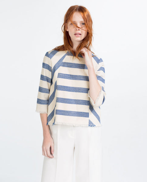 STRIPED FRAYED TOP