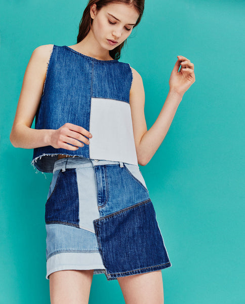 DENIM PATCHWORK SKIRT