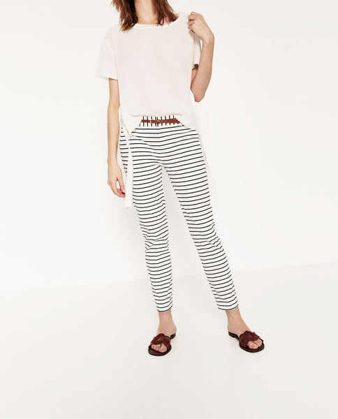 STRIPED TROUSERS WITH BELT