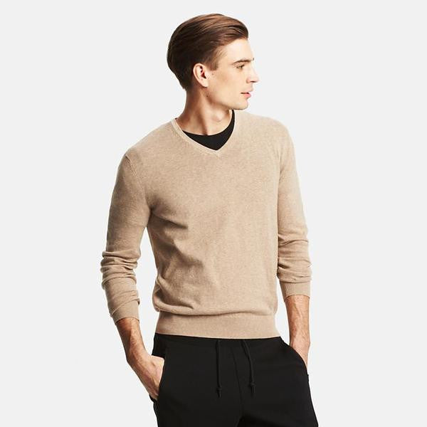 Men cotton cashmere v-neck sweater
